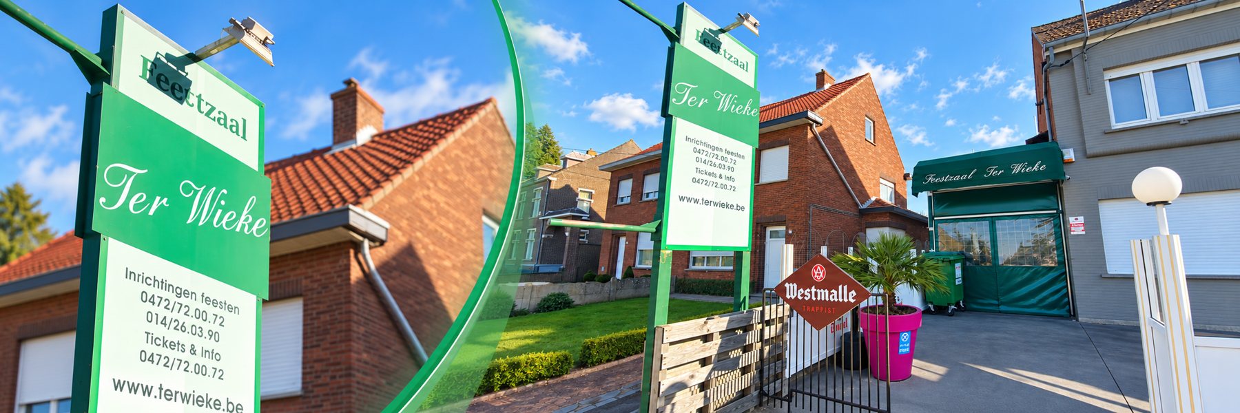 Ter Wieke, twee uitsneden van de echte gevel en inkom