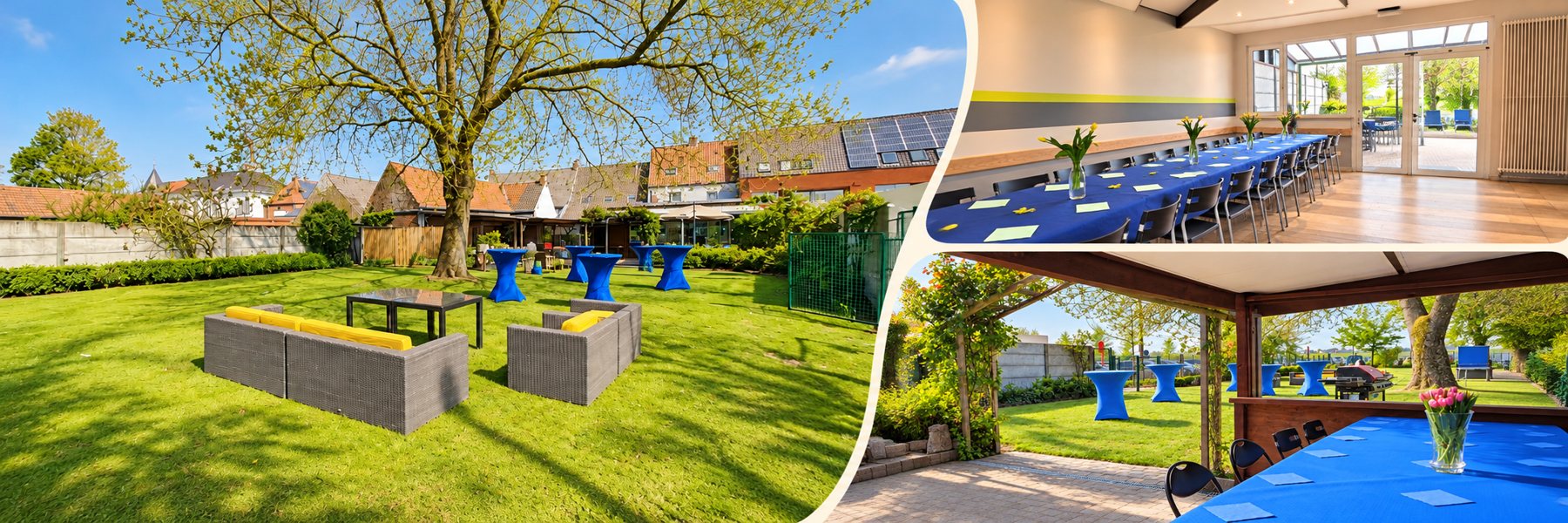 NietTeDoen, tuin met twee afzonderlijke vensters van zaal en overdekt terras