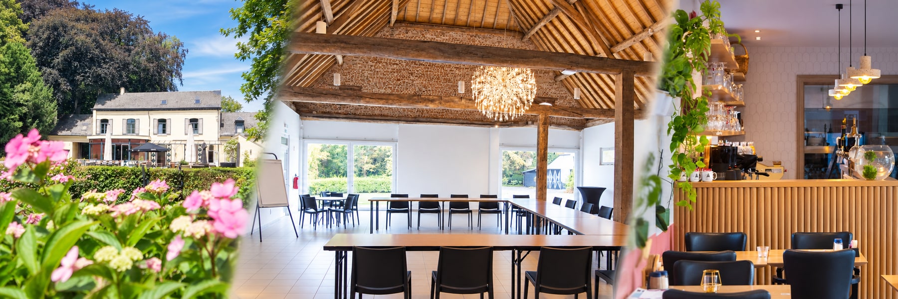 Hof van Coolhem, drieluik van het domein, een vergaderopstelling en het Eetcafé