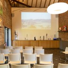 Vergaderruimte met projectie en theaterstoelen